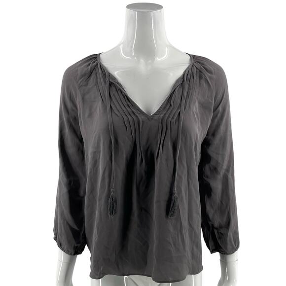 Joie Tops - Joie Womens Silk Top Size XXS Gray Tassel Tie Boho Pintuck Blouse 3/4 Sleeve